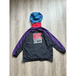 Vintage 90s Nike Swoosh Grey Tag Soccer Windbreaker Jacket Sports Hood